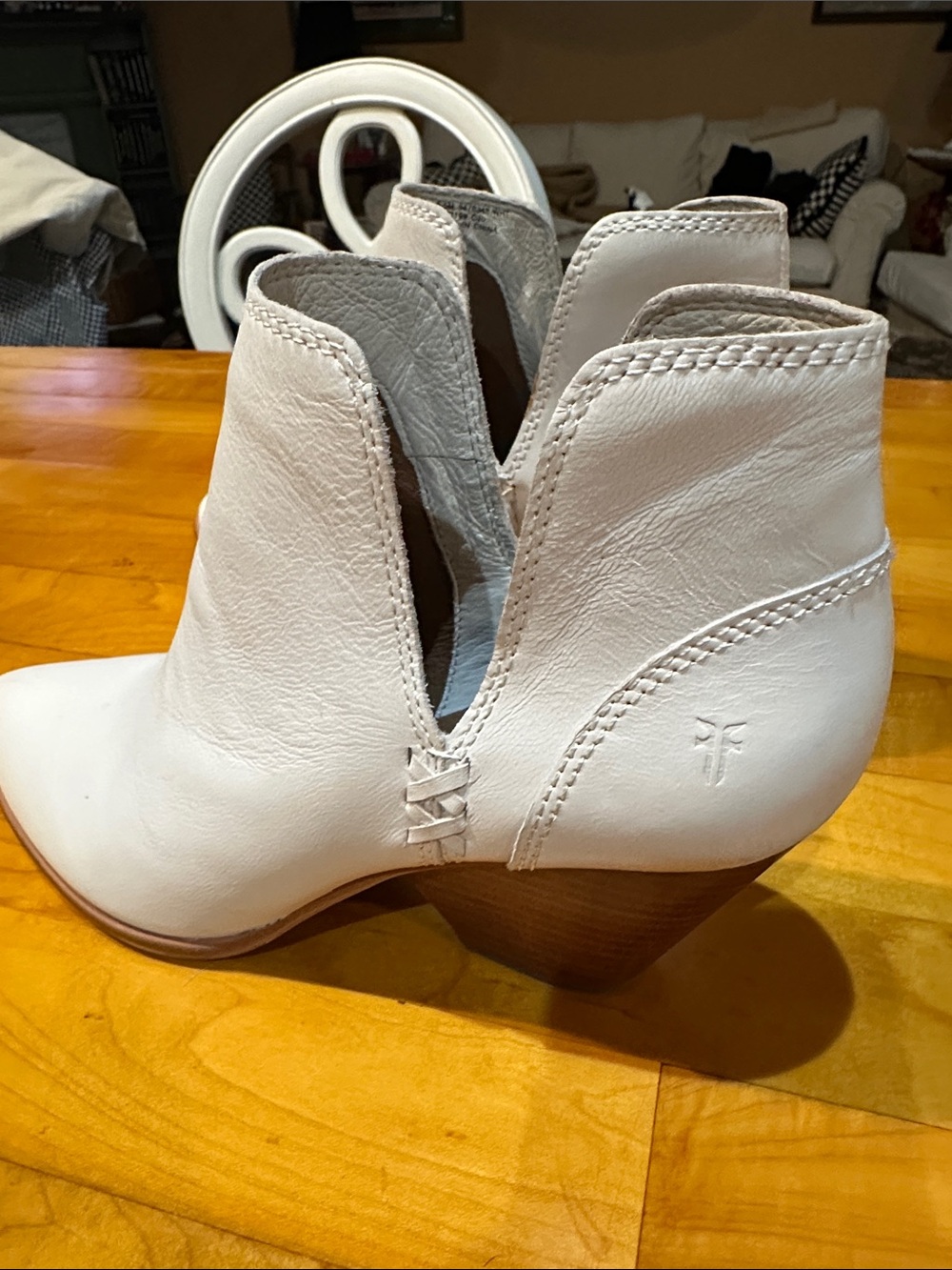 Frye Cream Leather Cutout Ankle Booties